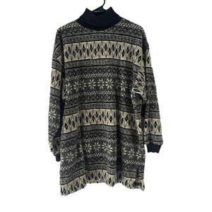 V Sport Vintage 90s Women's Size Large Fair Isle Black White‎ Turtleneck Sweater